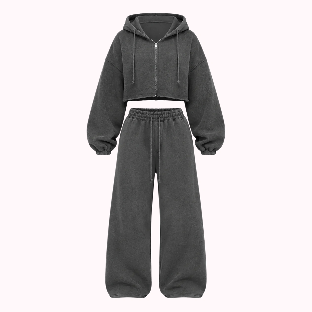 Charcoal Crop Hoodie Pants Set