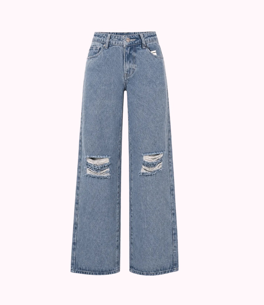 Distressed Wide-Leg Jeans