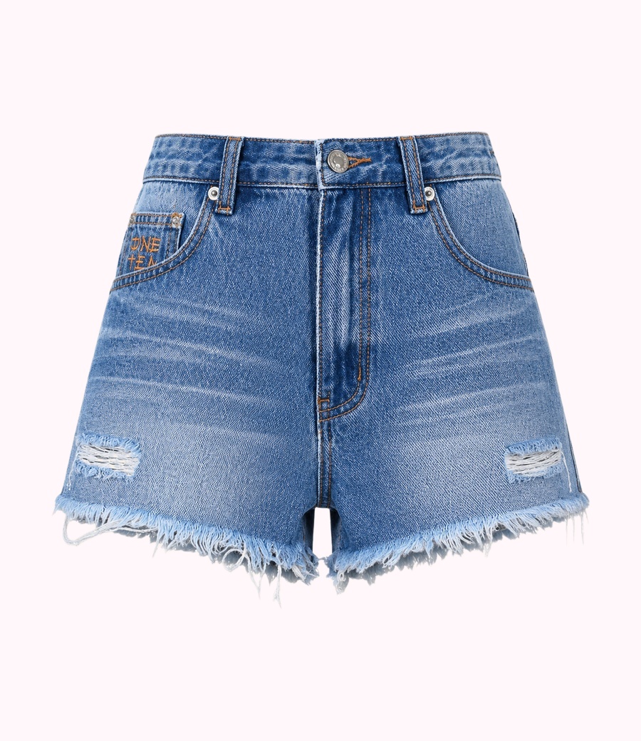 Distressed Frayed Denim Shorts
