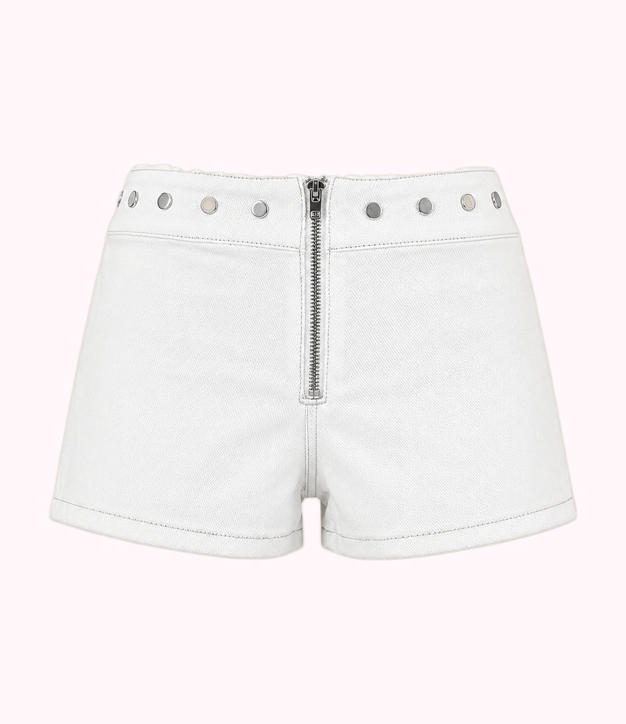 White Studded Zip Shorts