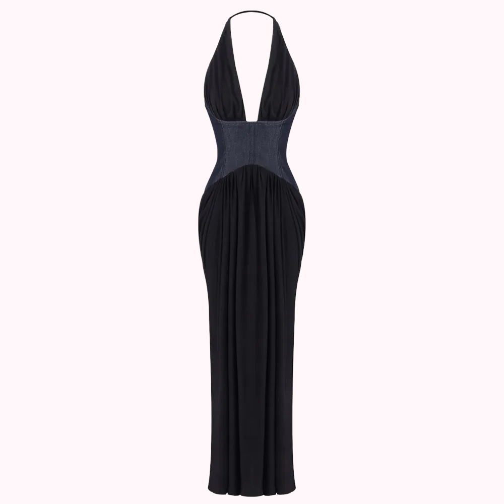 Black Halter Column Dress