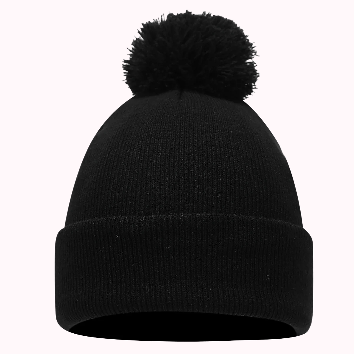 Black Pom-Pom Knit Beanie