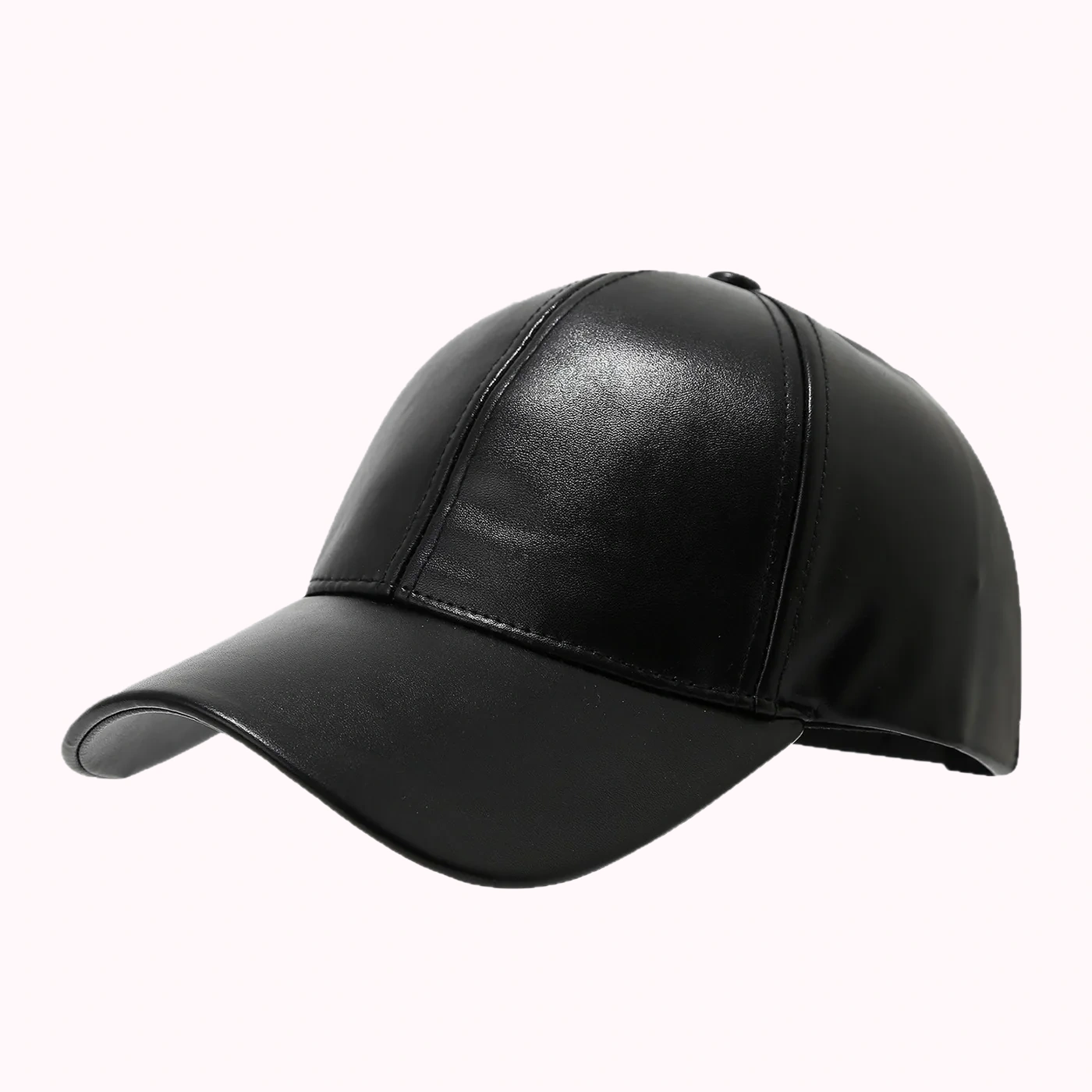 Black Faux Leather Baseball Cap
