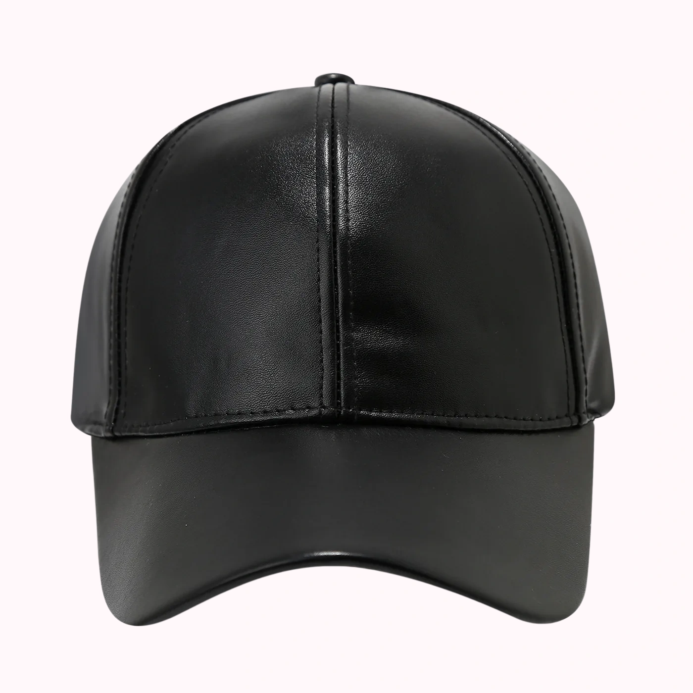 Black Faux Leather Baseball Cap