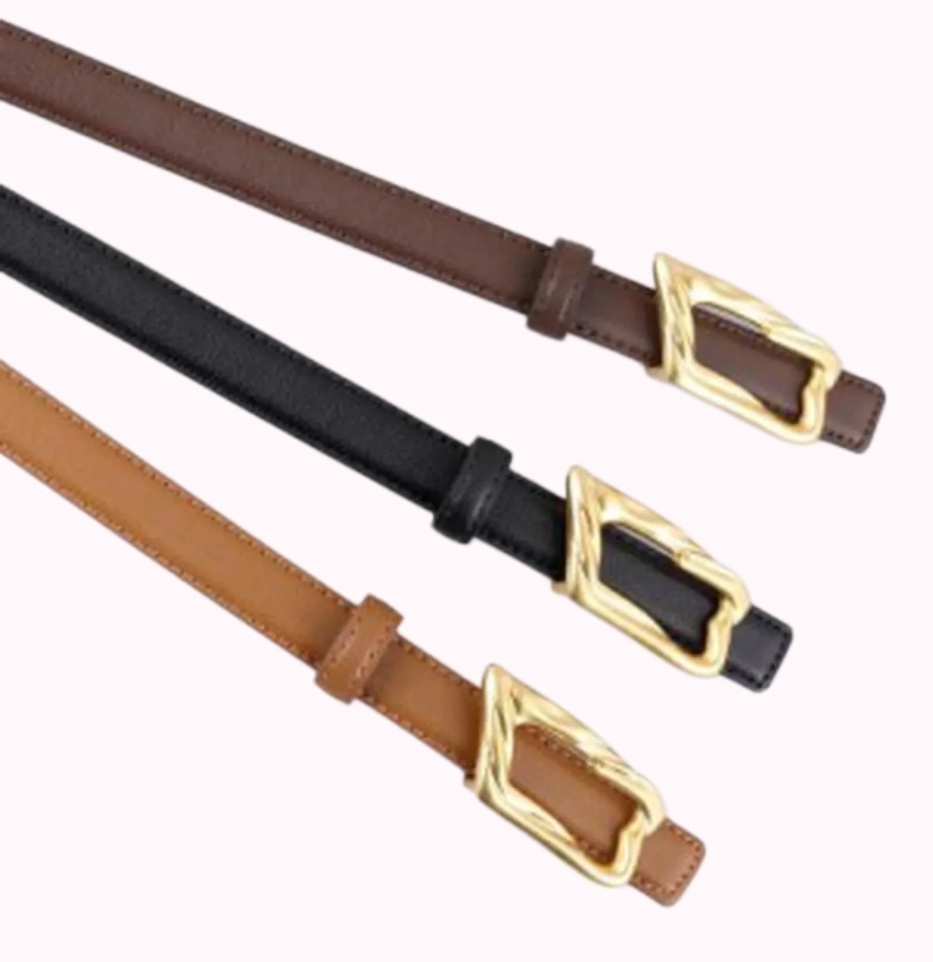 Minimal Gold Buckle Skinny Belt Set