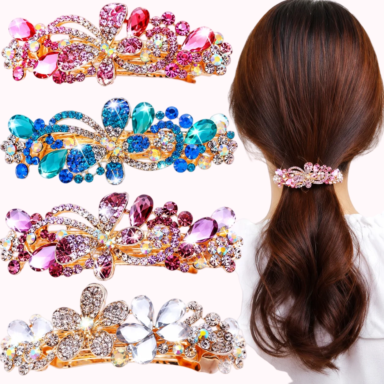 Crystal Floral Hair Barrette Set