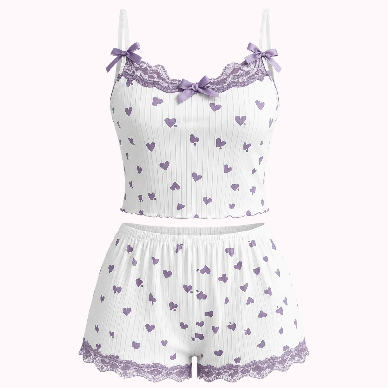 White Heart Cami Pajama Set
