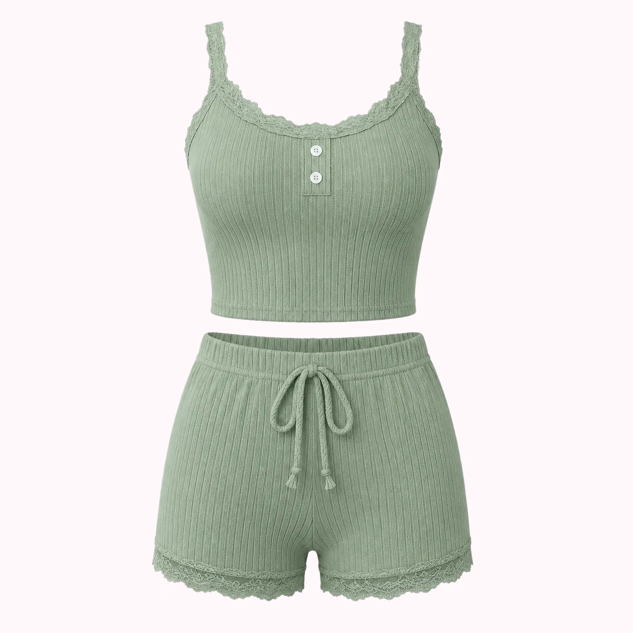 Sage Ribbed Cami Short Set