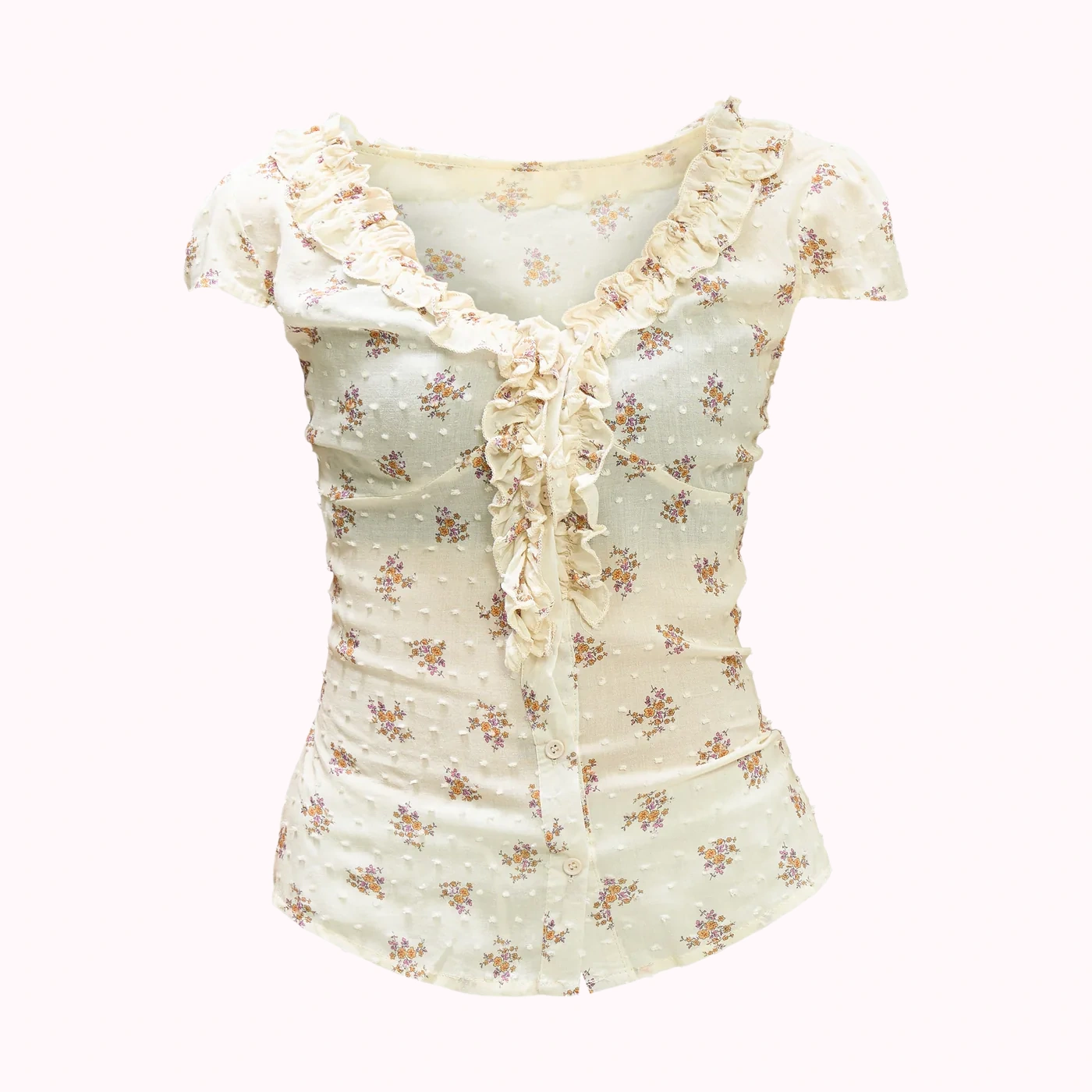 Ivory Floral Ruched Top