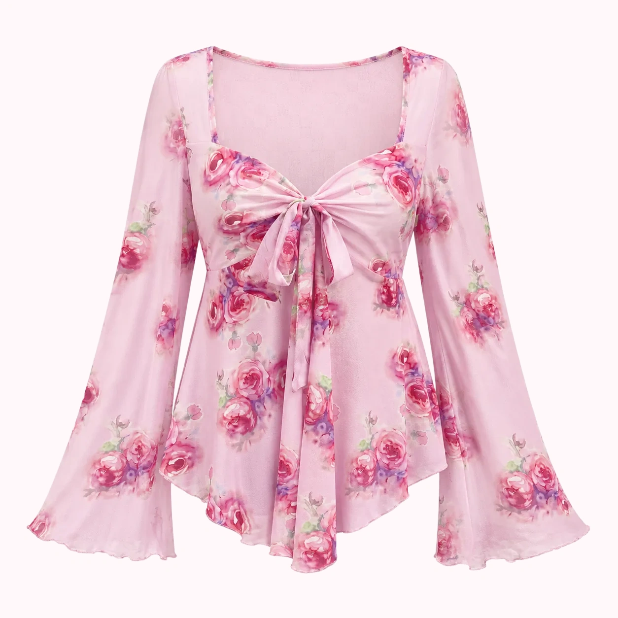 Pink Floral Tie Front Shirt